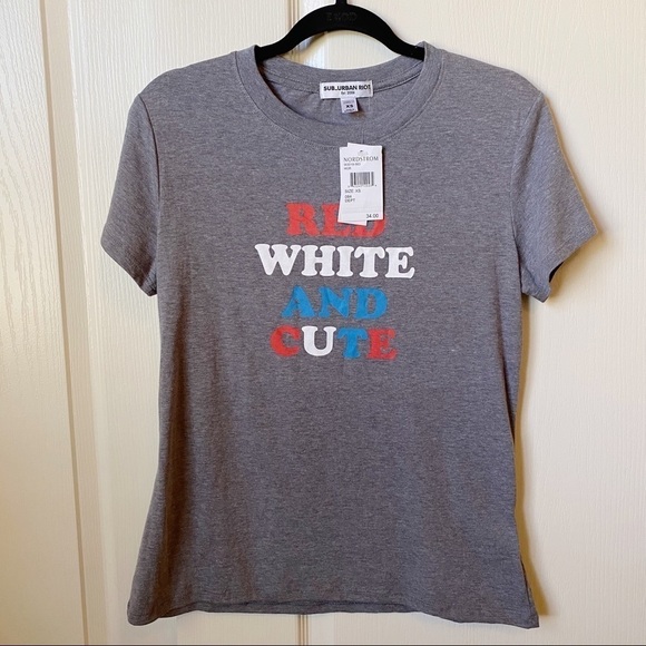 Sub_Urban Riot Patriotic Red White And Cute T-Shirt XS NWT - Picture 1 of 5